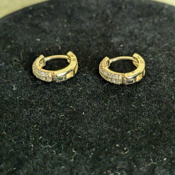 Micro Hoop Gold Tone Sterling Silver Earrings Preppy Minimalist Quiet Luxury - Picture 4 of 7